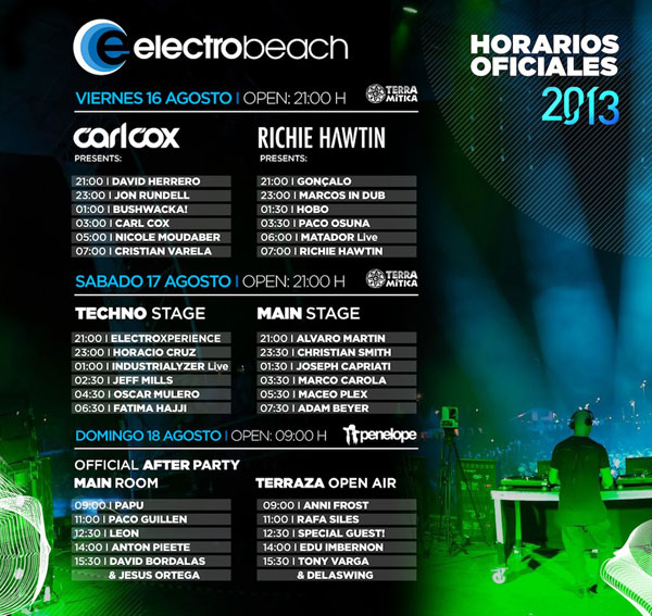 horario del electrobeach festival benidorm 2013